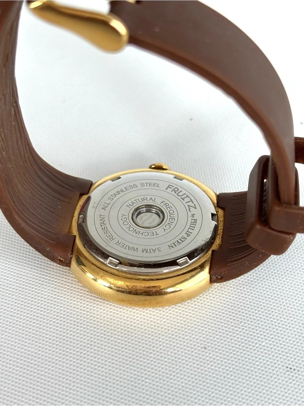 Philip Stain Fruitz wrist watchRed Dial Gold-Tone Fashion Watch with Brown Strap